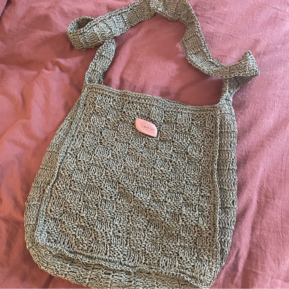 Vintage Y2K Boho Green Woven Paper Straw Jacqueline Ferrar Shoulder Bag